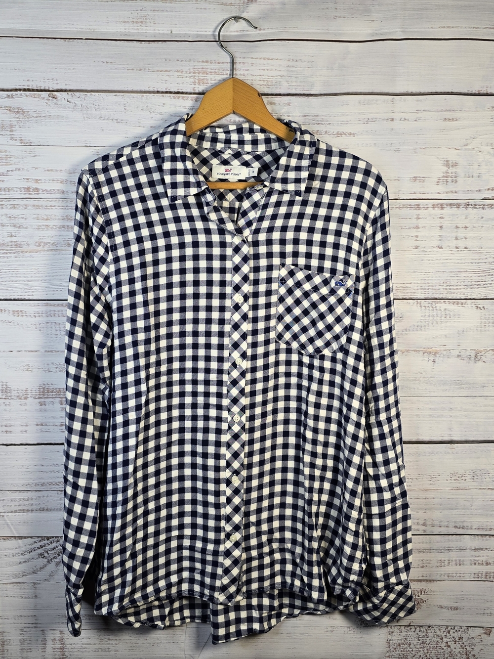 Vineyard Vines Gingham‎ Button Down Shirt Size 12 Blue White Preppy Coastal